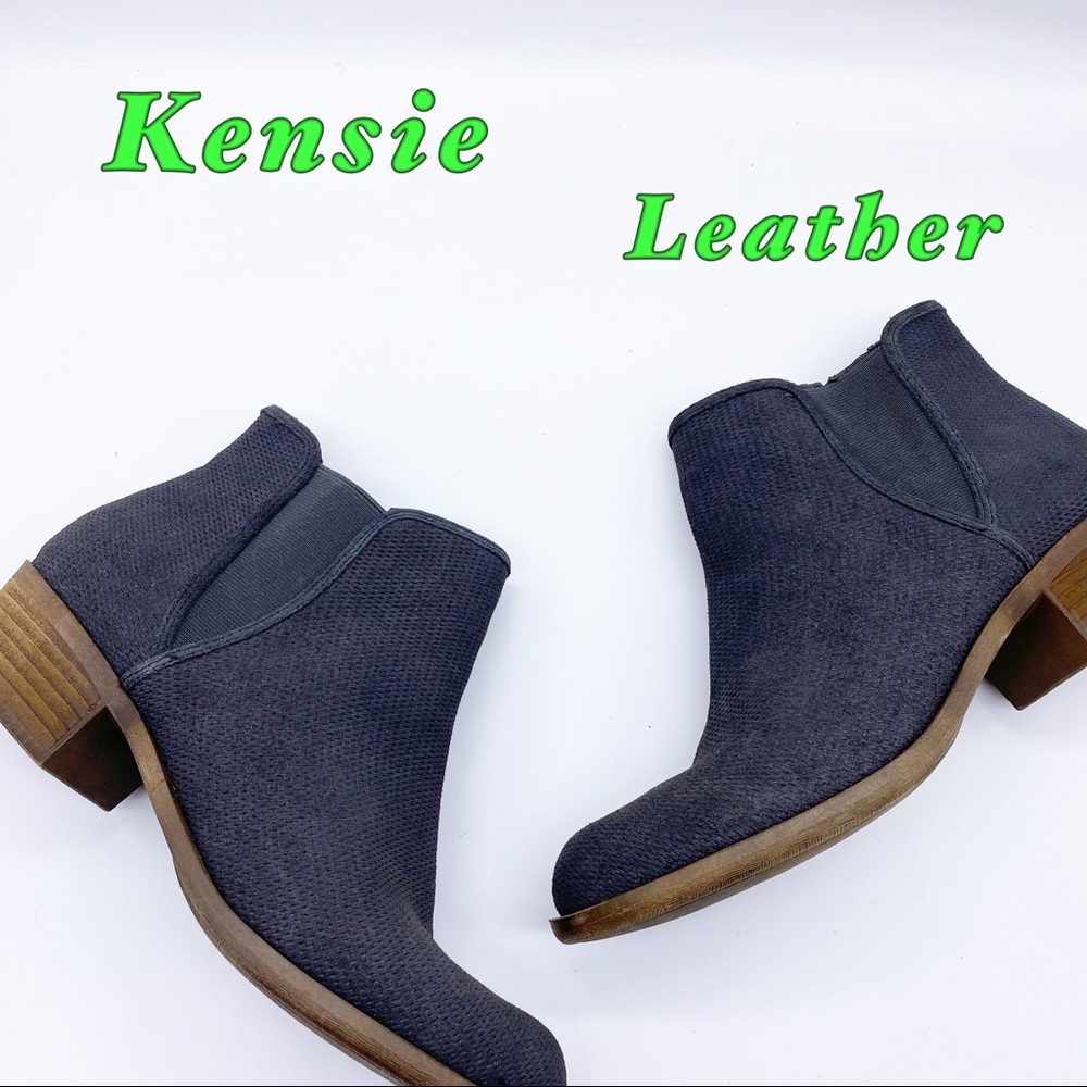 Kensie-Dark Gray Leather P'frated Ankle Bootie 9 - Picture 2 of 8